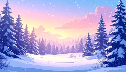 Wall Mural - A beautiful snowy white winter forest landscape with frosty pine trees under a cold blue sky