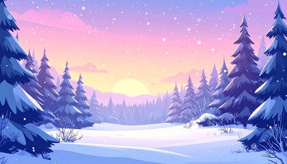 Wall Mural - A beautiful snowy white winter forest landscape with frosty pine trees under a cold blue sky