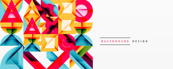 Wall Mural - Abstract geometric shapes overlap, creating vibrant colorful design. Modern style, suitable for backgrounds, presentations.
