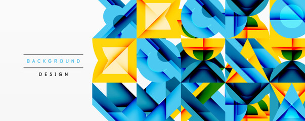 Wall Mural - Abstract geometric pattern. Blue, yellow shapes overlap creating dynamic visual texture. Modern design element for backgrounds.