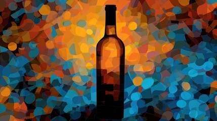 Wall Mural - Abstract Composition of Wine Bottle with Colorful Background Shapes