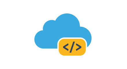 Conceptual cloud computing symbol with code icon for digital technology and software development vector