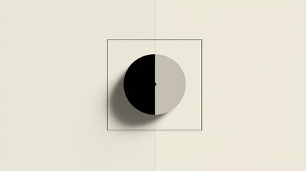 Wall Mural - Minimalist Black and White Circle with Shadow on Soft Background