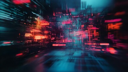 Digital data stream passing through abstract cyberspace background