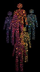 Wall Mural - Colorful Abstract Human Figures Made of Dots in Dark Background