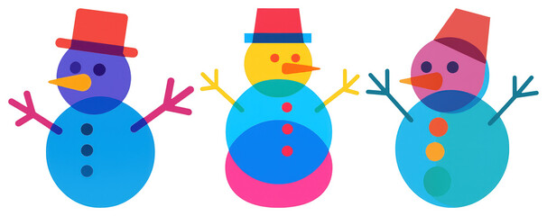 Wall Mural - PNG Colorful abstract snowman trio, element set on transparent background