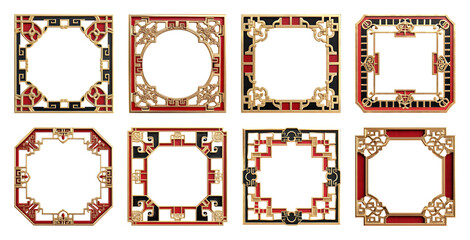 Wall Mural - PNG Elegant geometric decorative frames collection, element set on transparent background