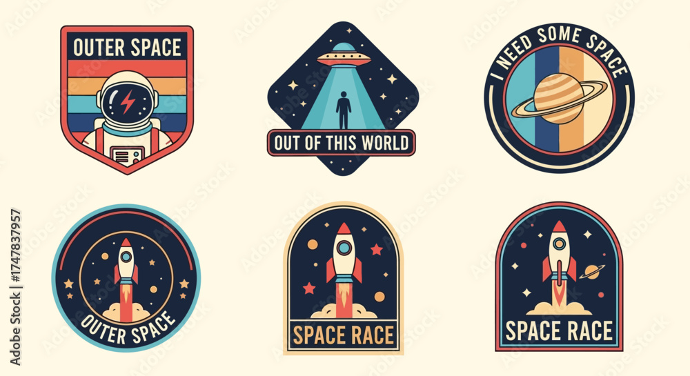 Set of space badges, patches, emblems, badges and labels.