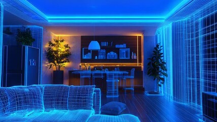 Virtual reality living room representing metaverse concept