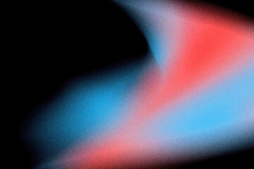 Wall Mural - Abstract red and blue glowing light wave with grainy texture and motion blur effect on black background for digital overlay and design