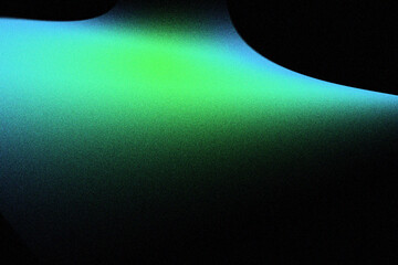 Wall Mural - Abstract green and blue glowing light wave with grainy texture and motion blur effect on black background for digital overlay and design