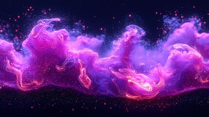 Wall Mural - Abstract, ethereal pink-purple cloud of swirling smoke and glowing particles