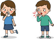 © MD - Cartoon children showing sneezing and coughing symptoms with emotional expressions for kids health awareness and educational hygiene vector illustration design