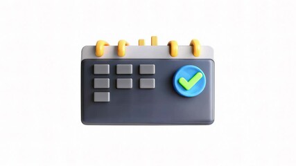 A stylized digital interface with buttons and a checkmark, resembling a modern design concept.