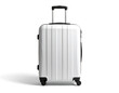 © Rixetons - White suitcase standing upright on wheels against a clean white backdrop