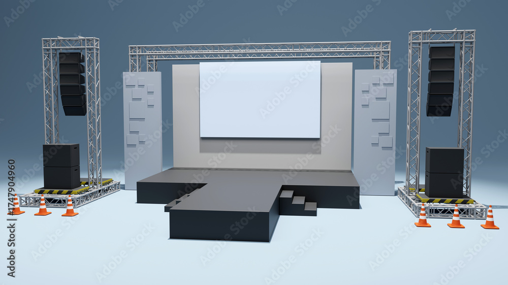3D rendering of the stage show and truss construction with a sound ...