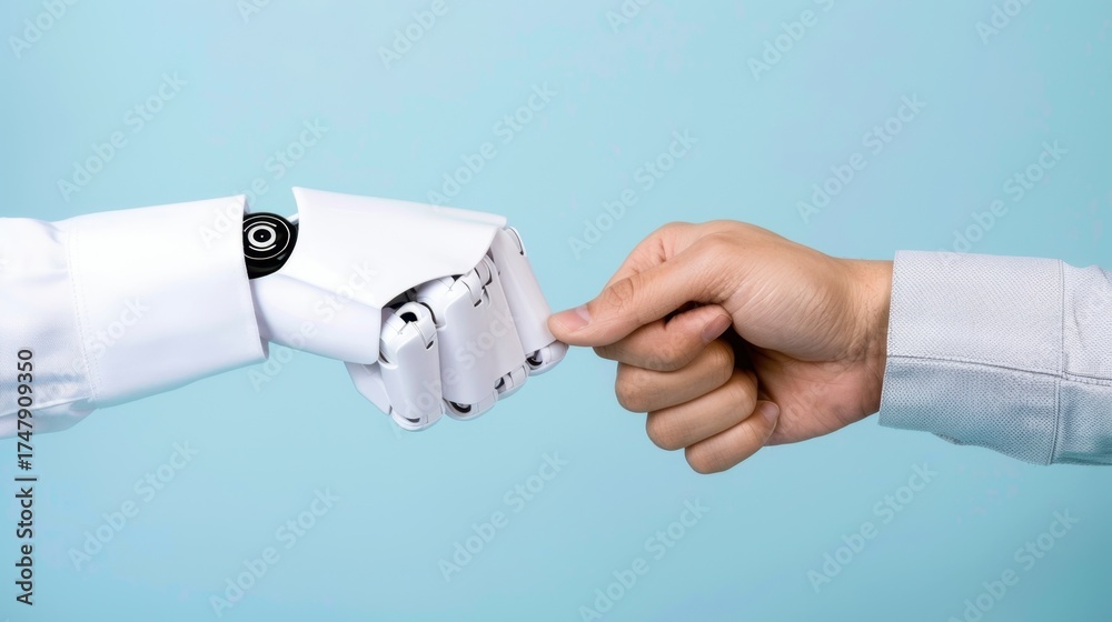 Human Hand and Robotic Hand Engaging in a Fist Bump Symbolizing ...