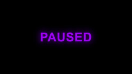 Paused 8-bit pixel text animation dynamic glitch distortion and motion video game style black screen pause and pixel style motion graphics. 4k