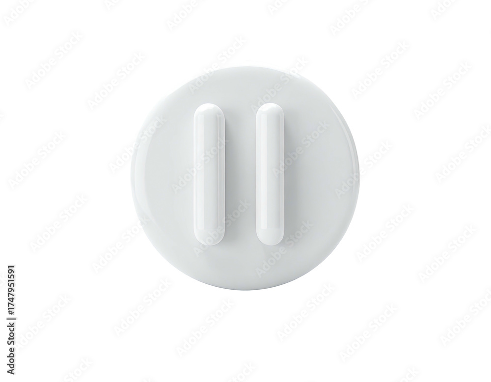 White, circular control symbol with two vertical lines, floating ...