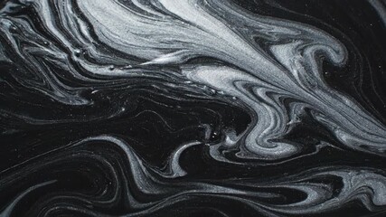 Poster - Hypnotic abstract field of flowing liquid marble swirls in a sleek black and silver seamlessly looping video texture mystery, acrylic, seamlessly looping video