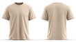 © Fitri - Plain beige short-sleeved crew neck t-shirt, front and back views on white background