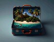 © Stefan Schurr - travel suitcase with a tropical island, beach, and palm trees