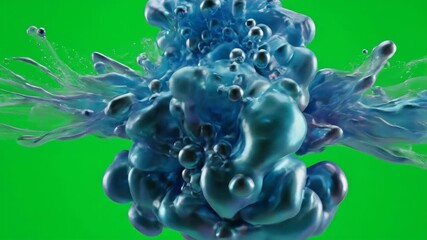 Poster - Hypnotic liquid-like particles swirl and slowly merge into a fluid abstract form against a green screen, emphasized by slow motion website, movement, smooth
