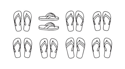 Collection of various flip flop shoe styles hand drawn sketch art for summer beach footwear vector
