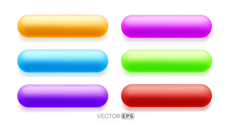 Set of vibrant 3D glossy rounded buttons or banners in various colors. Modern UI elements for web design.