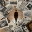© Sumonrat - A ghostly figure surrounded by old photographs on the floor