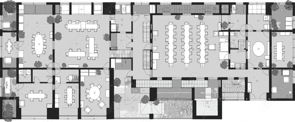 Detailed architectural office floor plan, modern workspace design ...