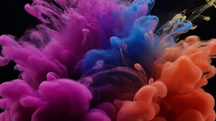 Wall Mural - Seamlessly looping video of colorful liquid ink expanding rapidly into an abstract underwater explosion movement, immersive, loop