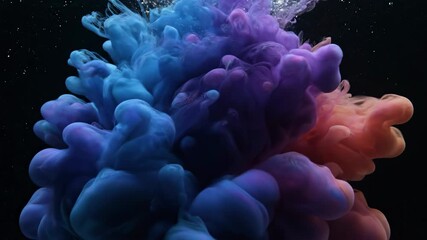 Wall Mural - Seamlessly looping video of colorful liquid ink expanding rapidly into an abstract underwater explosion pattern, backdrop, creative
