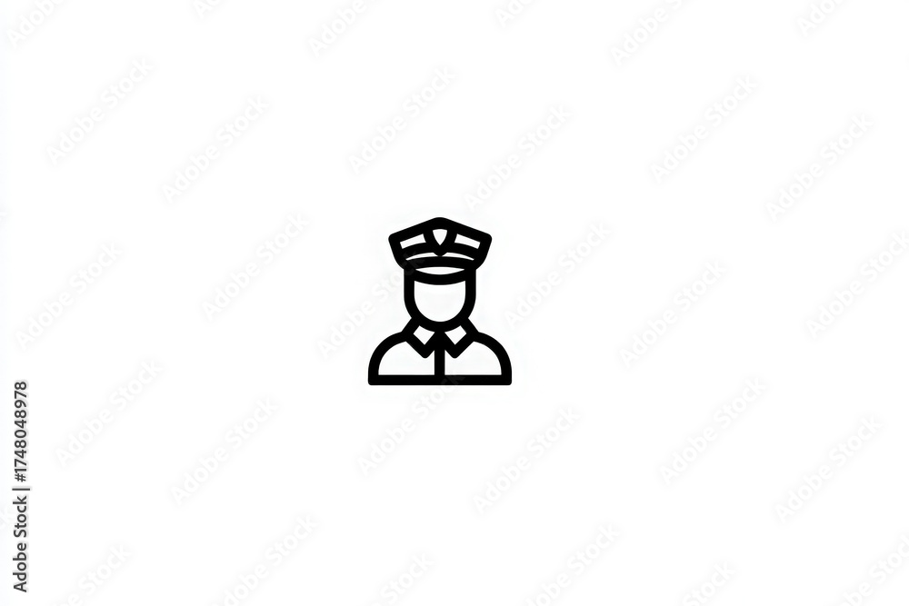A simple line drawing of a police officer. The figure wears a cap and uniform, symbolizing authority and community safety. This design emphasizes law enforcement roles and responsibilities.