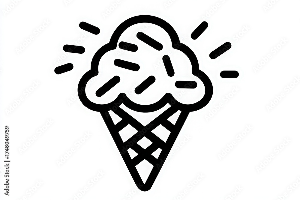 A cheerful ice cream cone is topped with a fluffy scoop of ice cream and colorful sprinkles. This delightful treat brings joy on a sunny afternoon, perfect for warm weather.