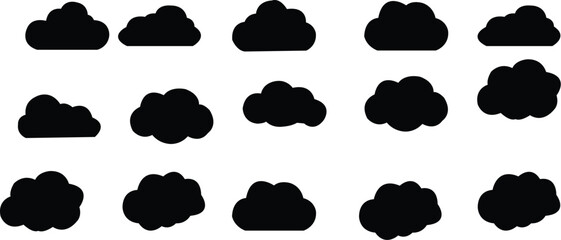 Cloud weather silhouettes set, large pack of vector silhouette design, isolated white background