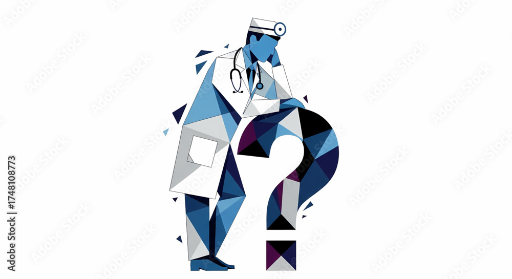 Polygonal art of a doctor contemplating a question mark, illustrating ...