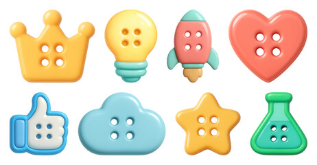 Wall Mural - PNG Colorful playful button designs, element set on transparent background