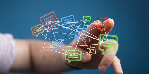 Digital communication and connection concept, message bubbles network, showing information sharing and networking, modern communication, connect