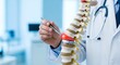 © ummu - Modern medicine offers spinal surgery and disc replacement options for back pain relief, shown on a spine model with medical tools in a clean hospital setting for health solutions