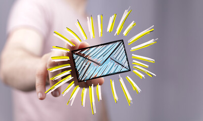 Bright, modern image of a hand presenting a digital email icon. Ideal for communication, inbox, and online messaging concepts.