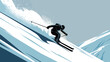 © Ashes Studio - Skiing Silhouette Vector Illustration. Skier on Snowy Mountain