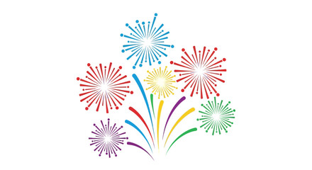A vibrant burst of colorful fireworks exploding in a festive display against a clean white background, symbolizing celebration and joy.
