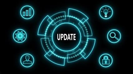 Glowing Neon line UPDATE business and technology concept. Financial success concept on virtual screen. Business, Technology, Internet and networking concept. 4k video