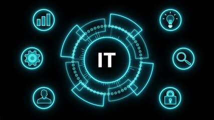 Glowing Neon line IT business and technology concept. Financial success concept on virtual screen. Business, Technology, Internet and networking concept. 4k video