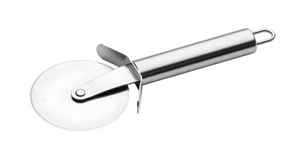 Pizza cutter with stainless steel handle isolated on transparent background, a sharp and efficient tool for slicing pizza with ease and precision