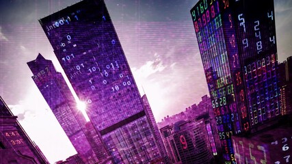 futuristic technology city with code and data