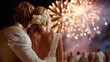 © Echt&KIreativ - Couple embracing while watching colorful fireworks bursting