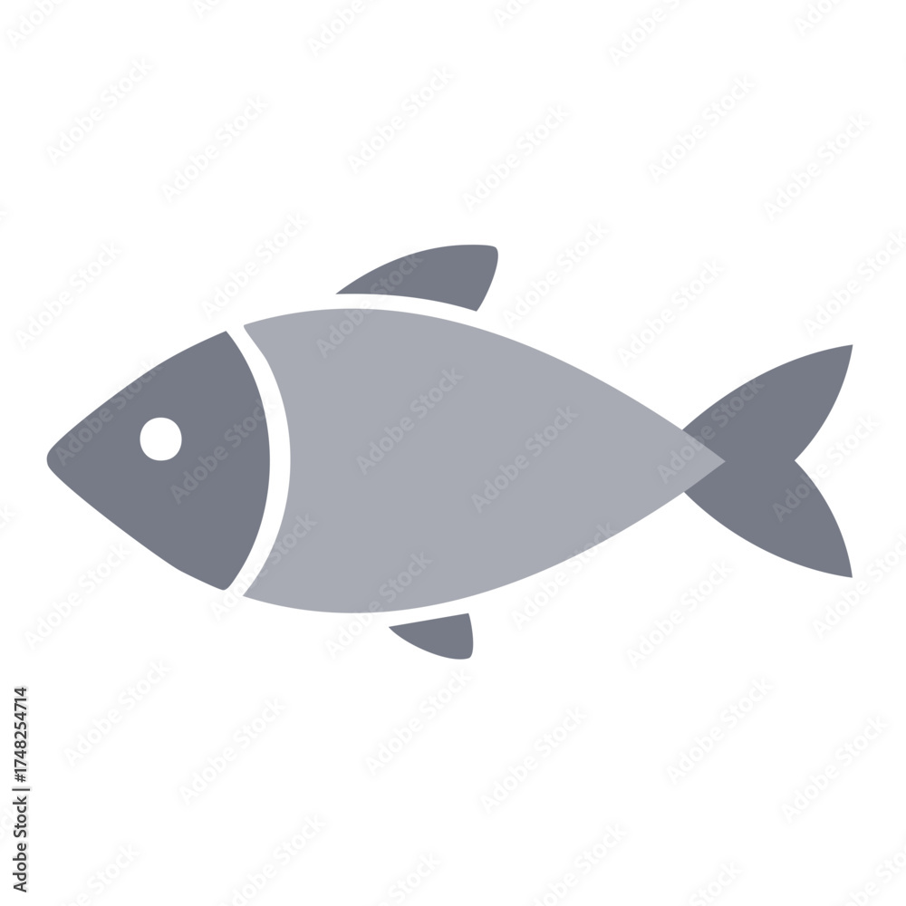 Simple gray fish icon with a white eye representing aquatic life and ...