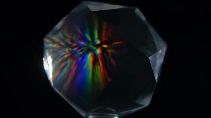 Wall Mural - Cinematic shot of colorful light rays passing through an abstract glass lens or prism, creating beautiful spectrums and refractions against a dark background energy, creative, focus